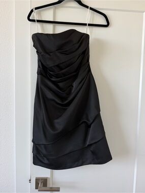 David's Bridal Black Strapless Ruched Cocktail Dress
